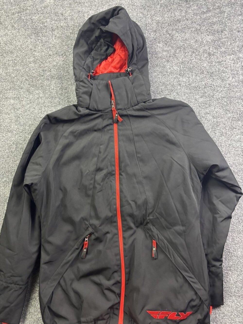 Fly Racing Jacket Mens Small Black Hooded Insulated Full Zip Snow Moto Riding